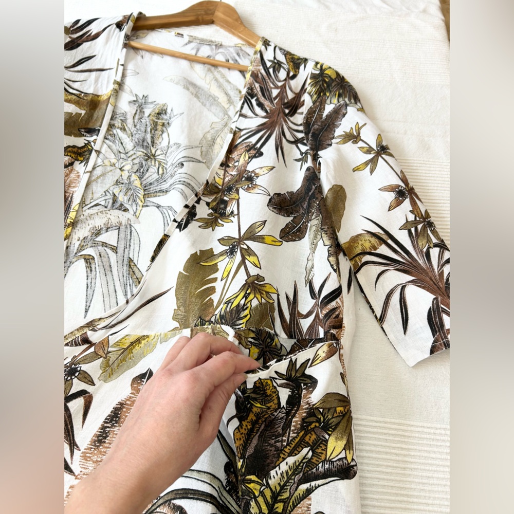 Francesca Bettini Tropical Print Linen Kimono Cardigan - Picture 7 of 14